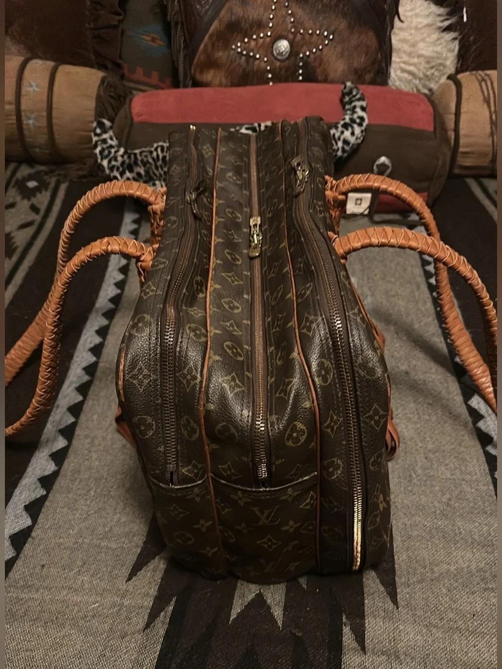 Authentic Louis Vuitton Monogram Upcycled Sac Trois Poches 50 Travel Bag Fringe